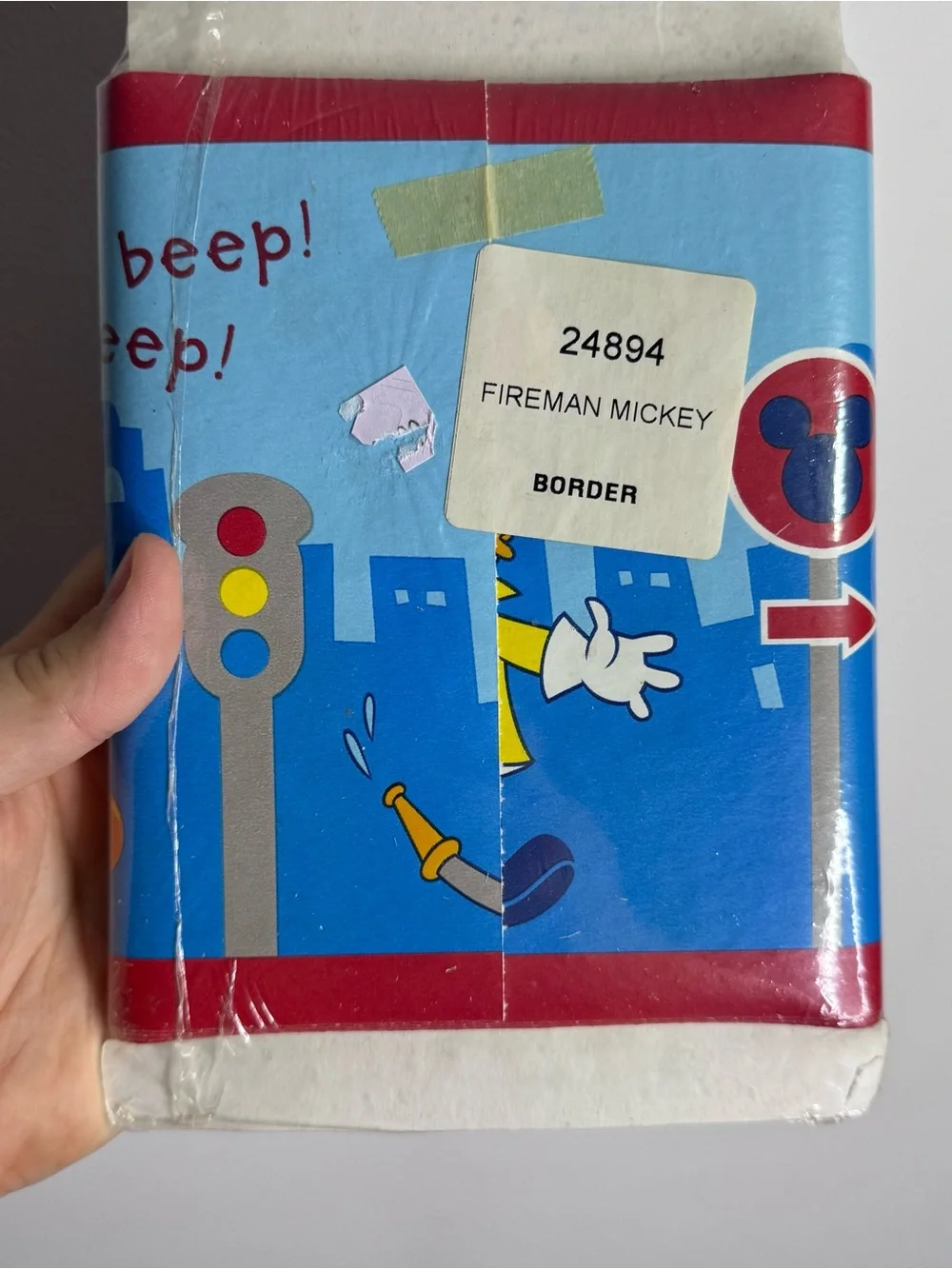 Vintage Disney Fireman Mickey Mouse Prepasted Wallpaper Border Sealed